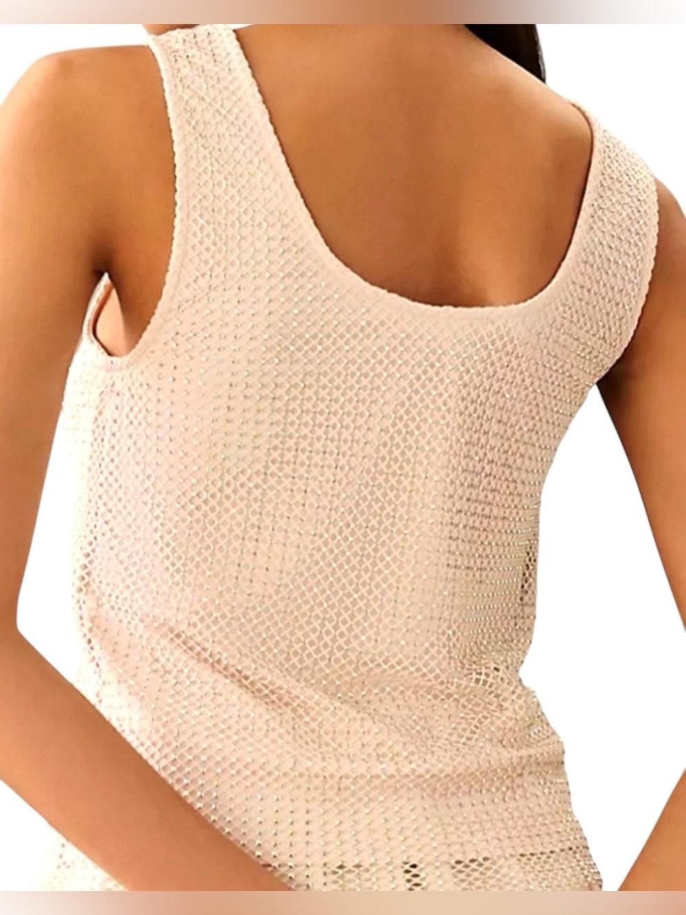 NWT - Anthropologie Sunday in Brooklyn Rhinestone Mesh Tank Ivory Size Medium - Picture 3 of 9